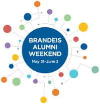 Graphic with text saying, "Brandeis Alumni Weekend May 31-June 2"